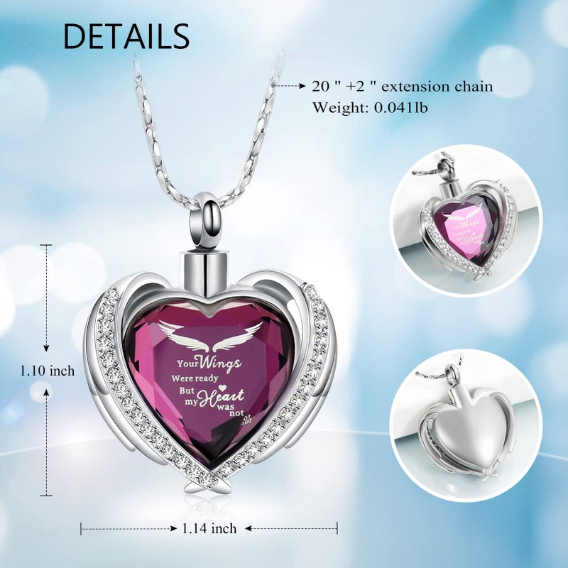 Imrsanl Cremation Jewelry Angel Wing Heart Urn Pendant Necklaces for Women Crystals Urns for Human Ashes Memorial Locket Keepsake Ashes Jewelry (Wings-Purple) - Image 2